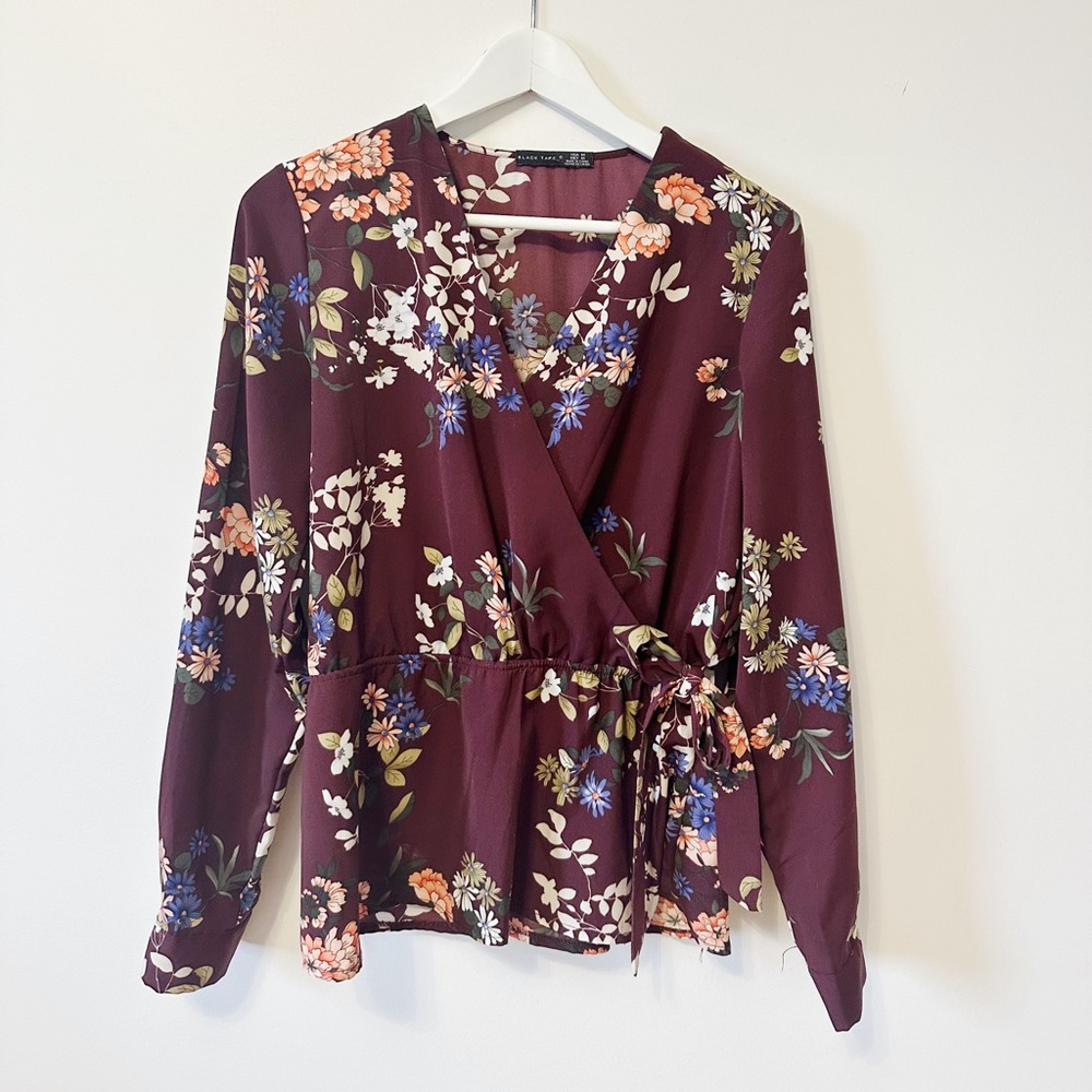 Floral Wrap Top - Burgundy